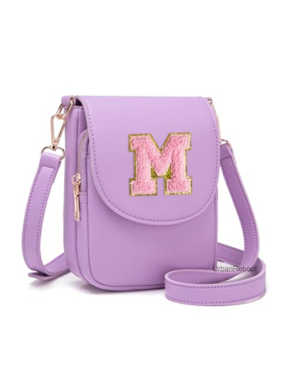 Small PU Leather Crossbody Purse Letter Embroidery Adjustable Strap Phone Bag